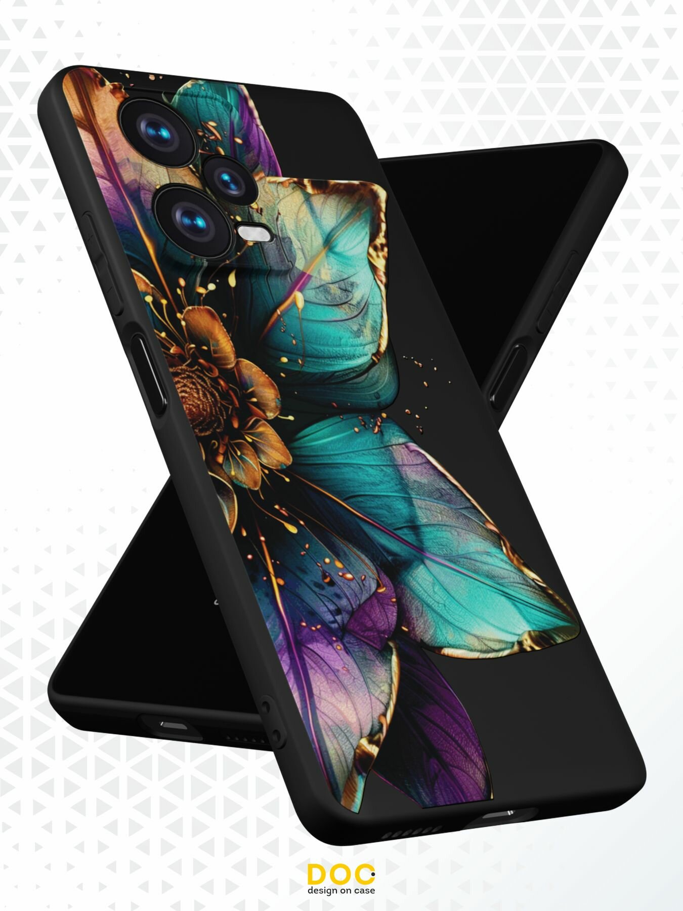 Силиконовый чехол DesignOnCase на Redmi Note 12 Pro+ (5G), защита камеры, черный, с принтом Цветок — фото 1