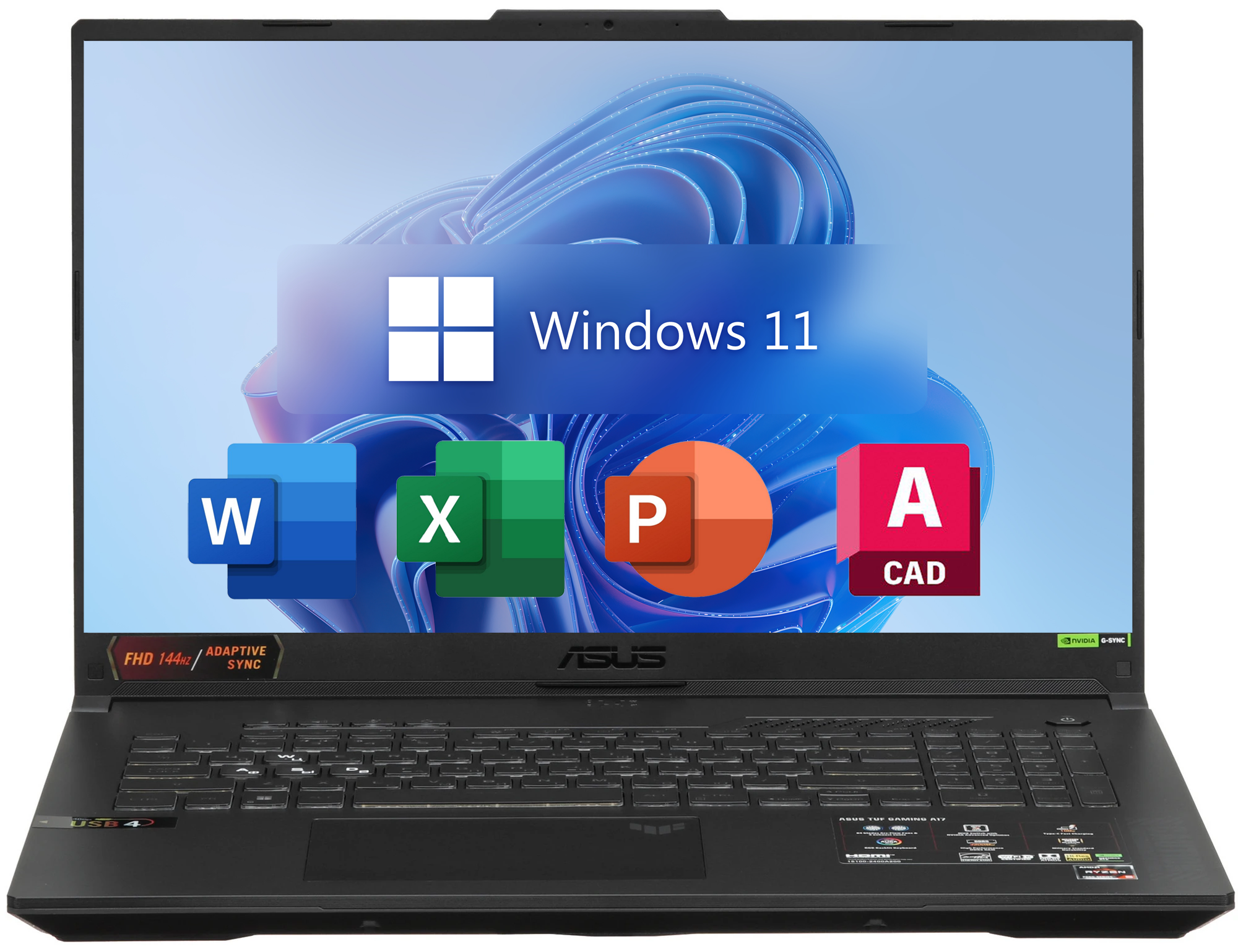 17.3" Игровой ноутбук Asus TUF Gaming 17, AMD Ryzen 5 7535HS (4.55 ГГц), RAM 32 ГБ DDR5, SSD 1 ТБ, NVIDIA GeForce RTX 4050 (6 Гб GDDR6), Windows 11 Pro + Office 2021 Pro Plus + Autodesk AutoCAD 2025, Русская раскладка