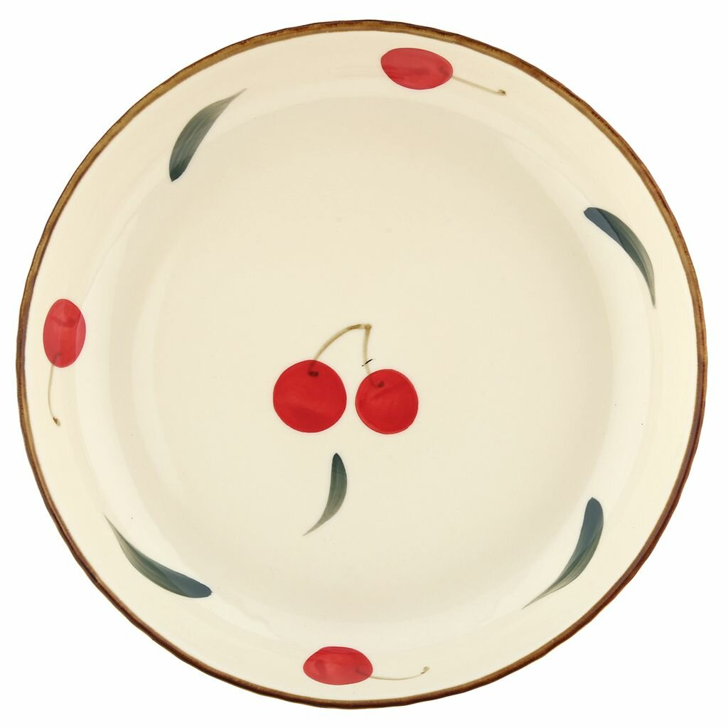 "Вишенка" Тарелка глубокая фарфоровая д224мм, h45мм, 900мл, с деколью, отводка, рифленый борт, кремовый