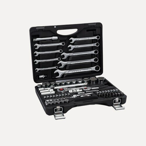 Изображение товара FORCE Набор инструмента 1/4"&1/2" головки, ключи, насадки, вставки, воротки, удлинители 82 предмета F-4821R-9