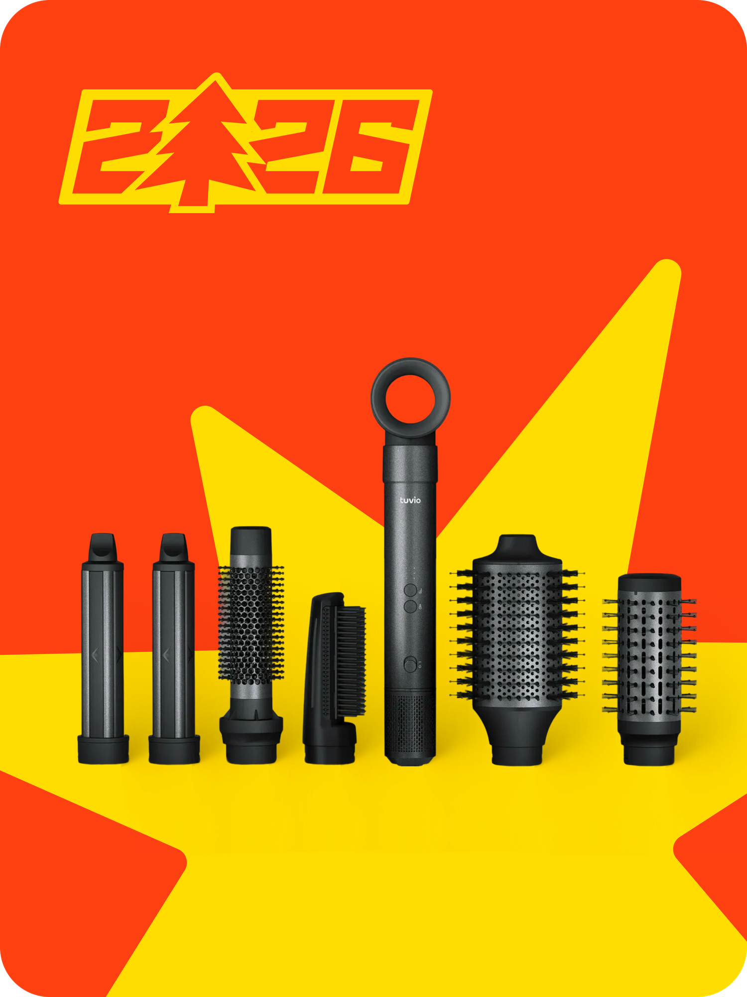Фен-щётка с ионизацией Tuvio HBI1412, 7 насадок, сумка для хранения, тёмный металлик