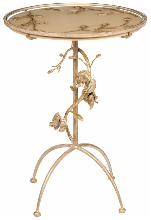Журнальный кофейный столик Bogacho Орхидея Фиори кремовый со стеклянной столешницей и основанием из кованой стали ручная работа