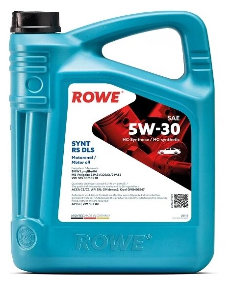 HC-синтетическое моторное масло ROWE Hightec Synt RS DLS SAE 5W-30, 4 л, 4 л