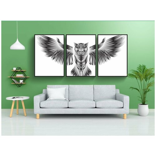 фото Набор модулных постеров для интерьера "сова, птица, геометрический" 60x90 см. в тубусе, без рамки lotsprints