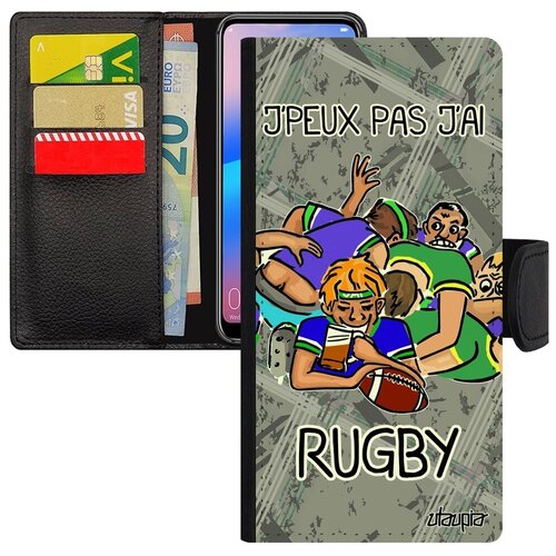 фото Красивый чехол-книжка на телефон // huawei p30 lite // "не могу - у меня регби!" карикатура прикольный, utaupia, серый