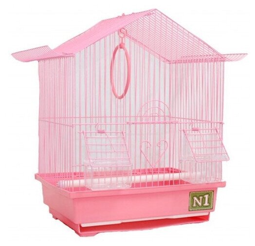 Клетка для птиц пагода, укомплектованная розовая, 30*23*39 см