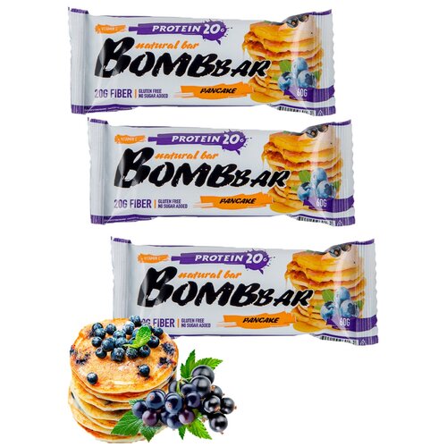 фото Протеиновый батончик bombbar protein bar 3 x 60 г, смородиново-черничный панкейк