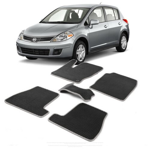 Коврики EVA ЕВА ЭВА в салон автомобиля NISSAN TIIDA C11 C 11 Ниссан Нисан Тиида Тида с11 с 11 2004-2014 г. серый кант