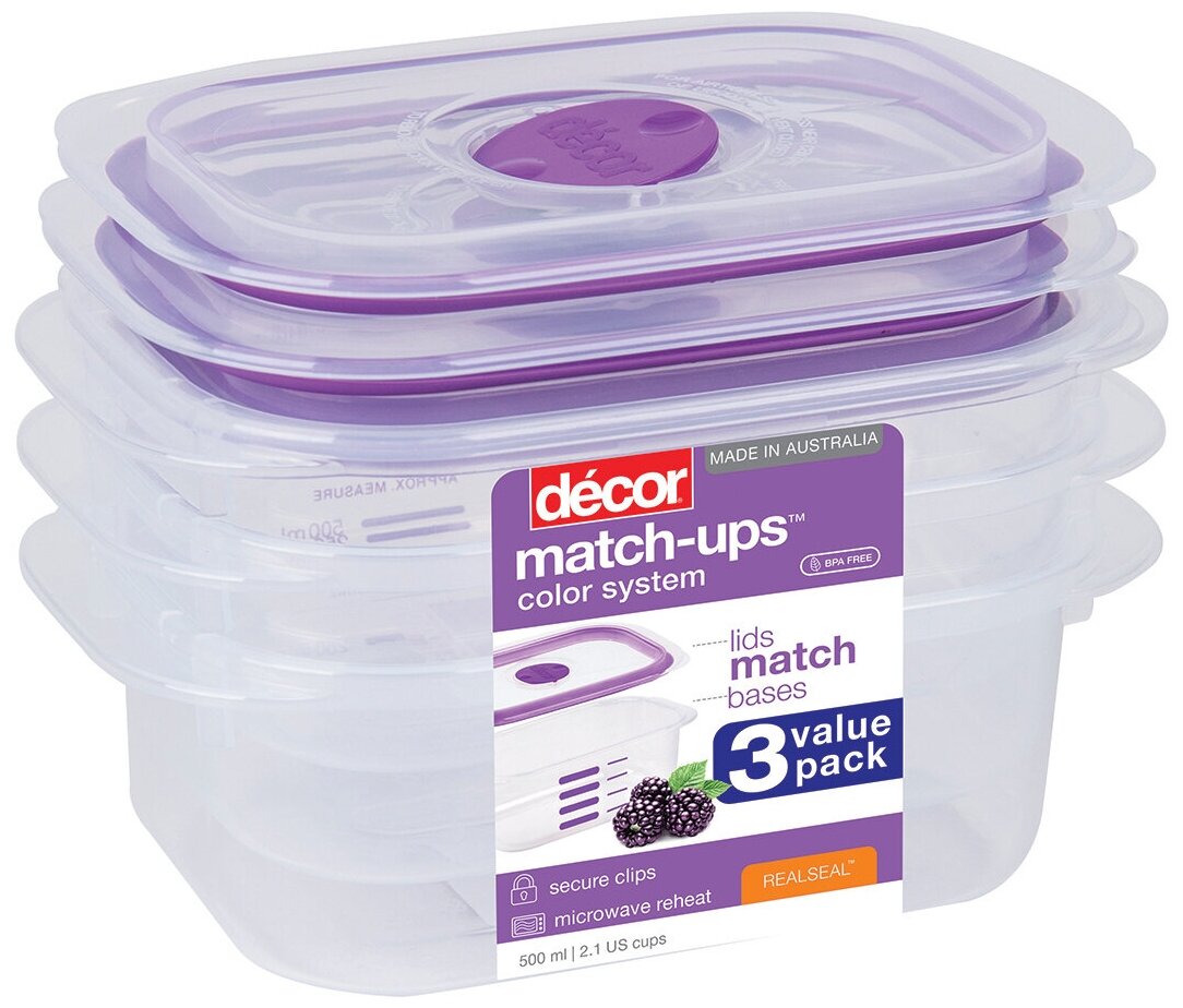 Набор контейнеров MATCH UPS REALSEAL с клапаном 500мл 3шт