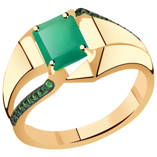 фото Кольцо александра, желтое золото, 585 проба, фианит, агат, размер 18.5, зеленый diamant online