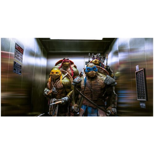 Фотообои Уютная стена Черепашки ниндзя в лифте 520х270 см Виниловые Бесшовные (единым полотном)