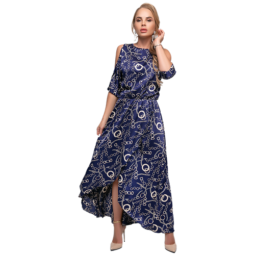 Сарафан Петербургский Швейный Дом, размер 52, синий женское атласное платье с юбкой годе длинное элегантное платье небесно голубого цвета с оборками вечернее платье для выпускного вечера