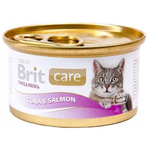 Влажный корм для кошек Brit Care, с лососем, с тунцом 80 г (мини-филе) консерва (Fish dreams)