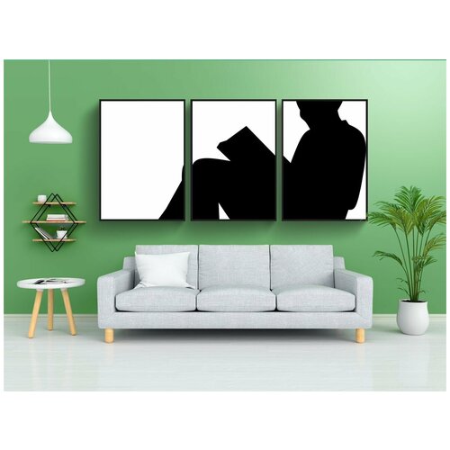 фото Набор модулных постеров для интерьера "силуэт, женщина, чтение" 60x90 см. в тубусе, без рамки lotsprints