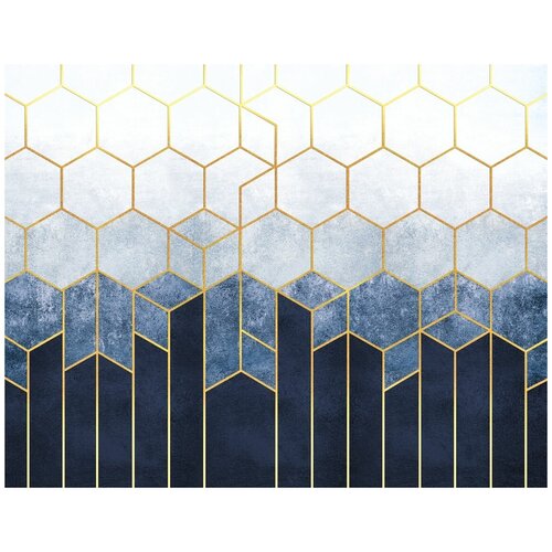 Фотообои Уютная стена Синие шестиугольники витража 350х270 см Бесшовные Премиум (единым полотном)
