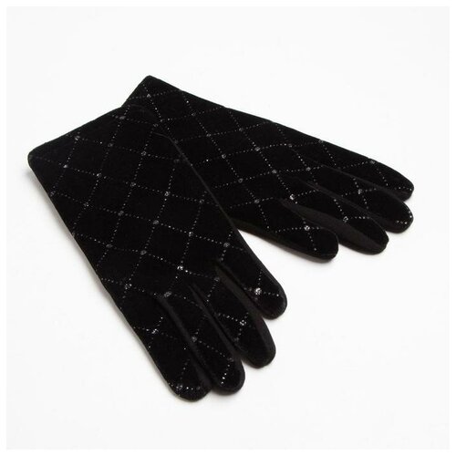 фото Перчатки женские minaku однотонные со стразами, р-р 23 см, цв.чёрный 6979079