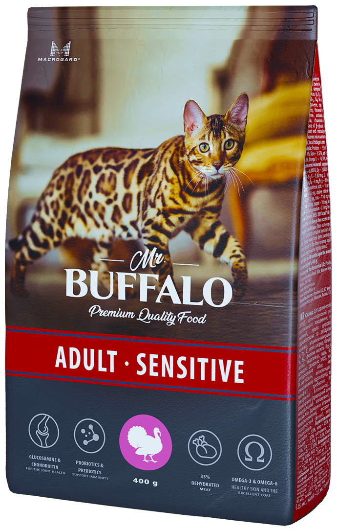 Mr.Buffalo ADULT SENSITIVE для кошек с Индейкой, 0,4кг