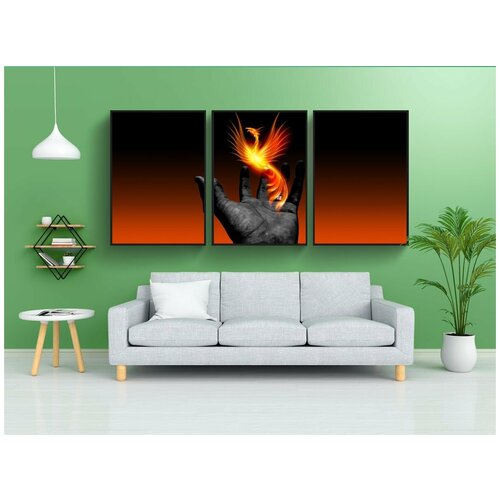 фото Набор модулных постеров для интерьера "рука, феникс, градиент" 60x90 см. в тубусе, без рамки lotsprints