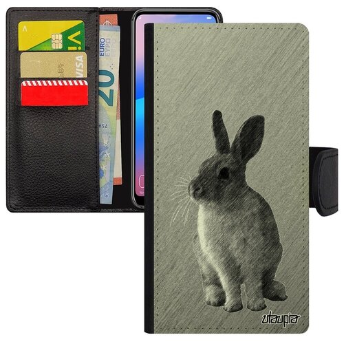 фото Чехол- книжка для смарфона // galaxy a40 // "кролик" шиншилла дизайн, utaupia, серый
