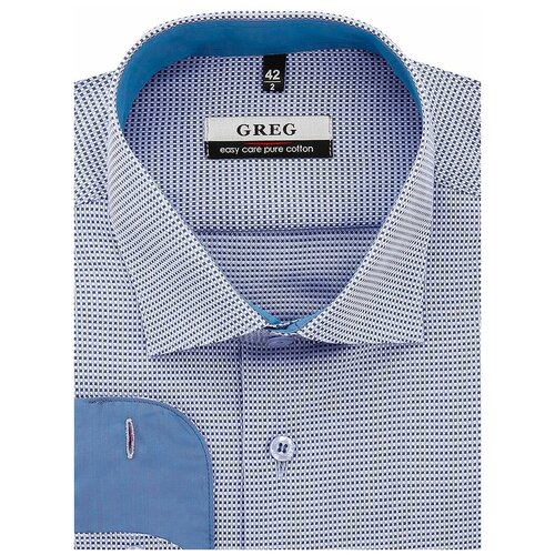 фото Рубашка мужская длинный рукав greg 224/191/8267/1_gb, прямой силуэт / сlassic fit, цвет голубой, рост 174-184, размер ворота 42