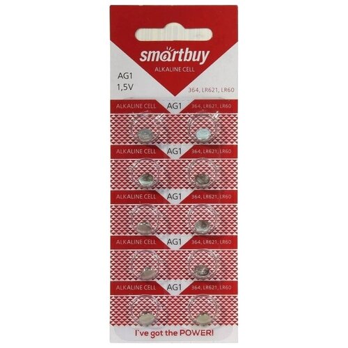 Батарейка Smartbuy, LR621 (364A, G01), Alkaline, алкалиновая, 1.5 В, блистер, 10 шт