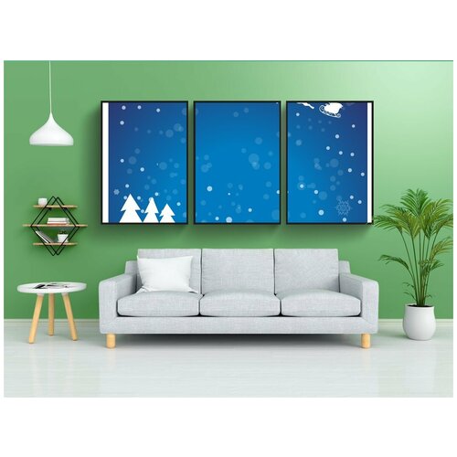 фото Набор модулных постеров для интерьера "рождество, дед мороз, зима" 60x90 см. в тубусе, без рамки lotsprints