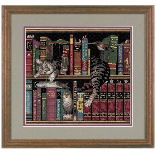 фото Набор для вышивания "dimensions" 35048 "кот в книгах" 30 x 28 см