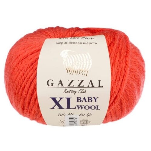Пряжа Gazzal Baby Wool XL Цвет. 819, красный, 10 мот., мериносовая шерсть - 40%, полиакрил - 40%, кашемир - 20%
