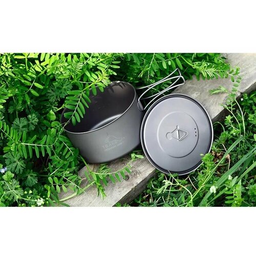 фото Titanium 1350 мл кастрюля с крышкой, посуда для походов на открытом воздухе, горшок со складной ручкой goodgoods