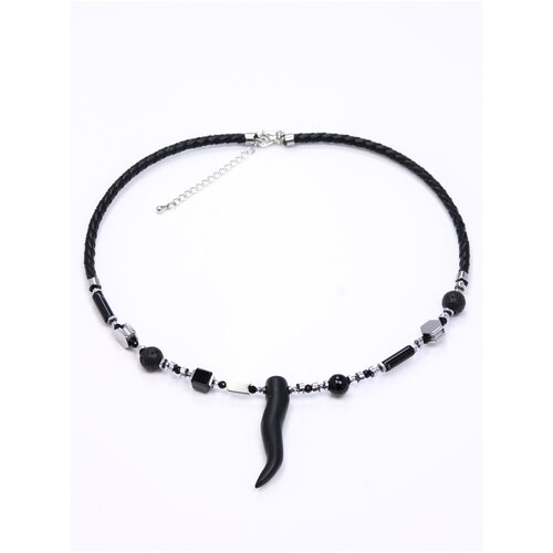 Чокер из лавы и агата 40 см / Брутальный аксессуар из натуральных камней / Черное колье / Бижутерия на шею