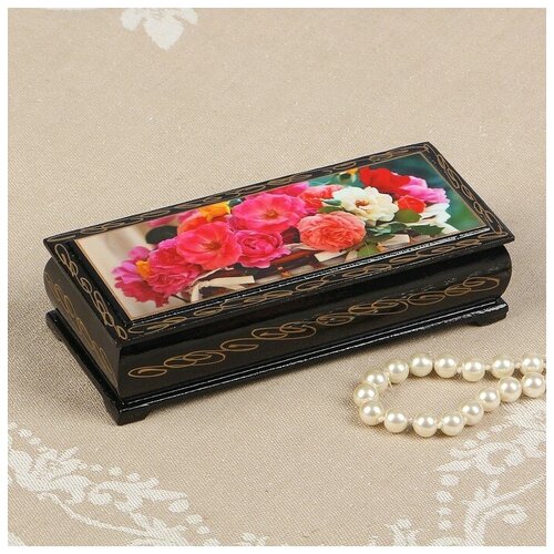 Шкатулка «Цветы в корзинке», 14×6 см, лаковая миниатюра (1шт.)