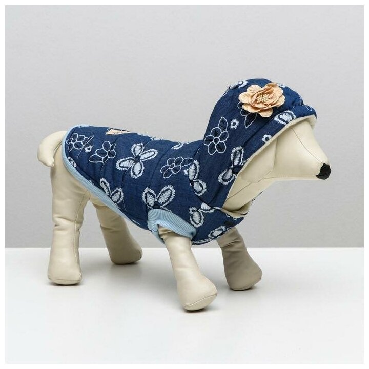 Куртка для собак с цветами, S (ДС 20 см, ОШ 23 см, ОГ 32 см), тёмно-синяя - фотография № 2
