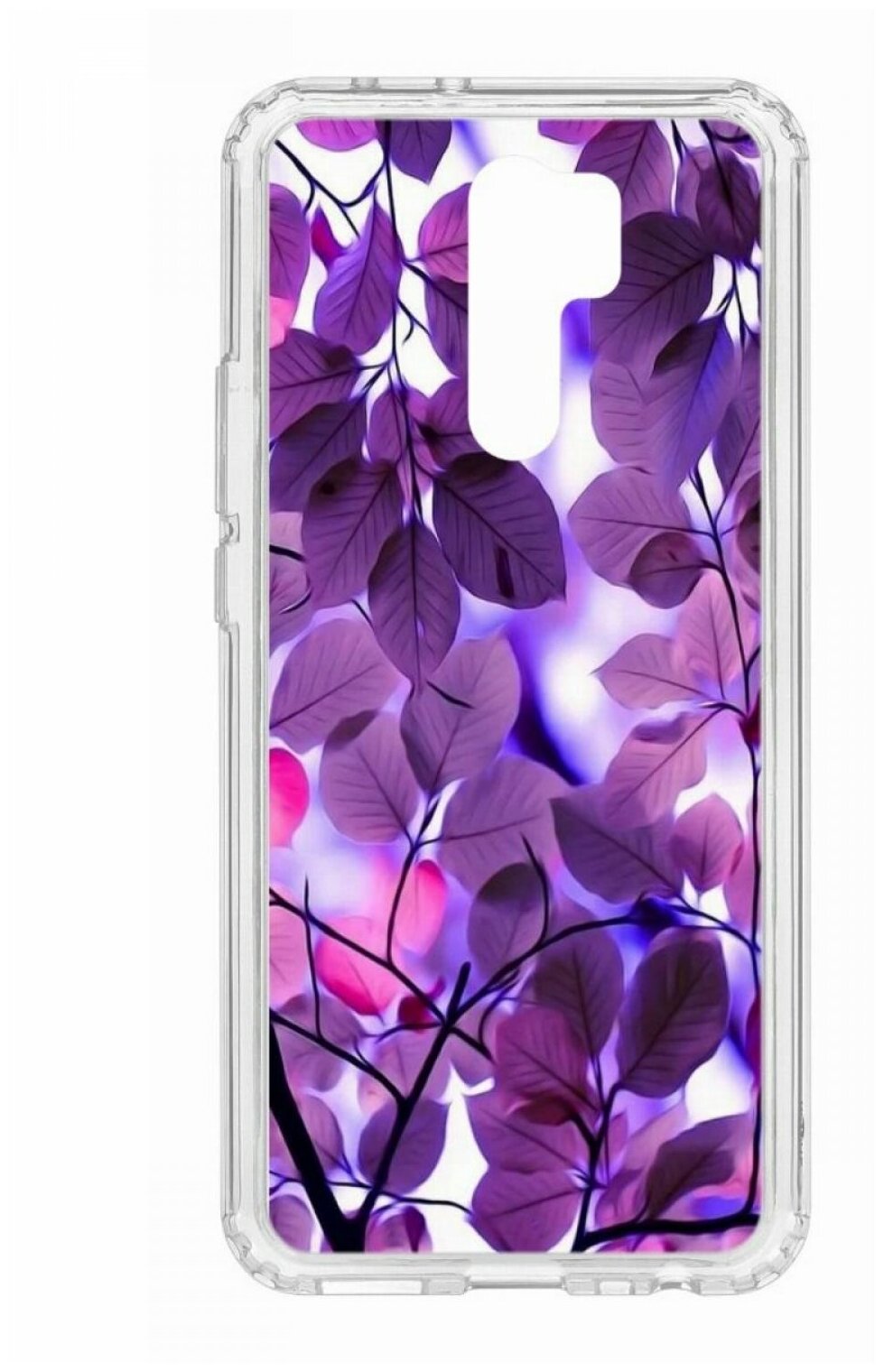 Чехол для Xiaomi Redmi 9 Kruche Print Purple leaves, противоударная пластиковая накладка с рисунком, силиконовый бампер с принтом и защитой камеры