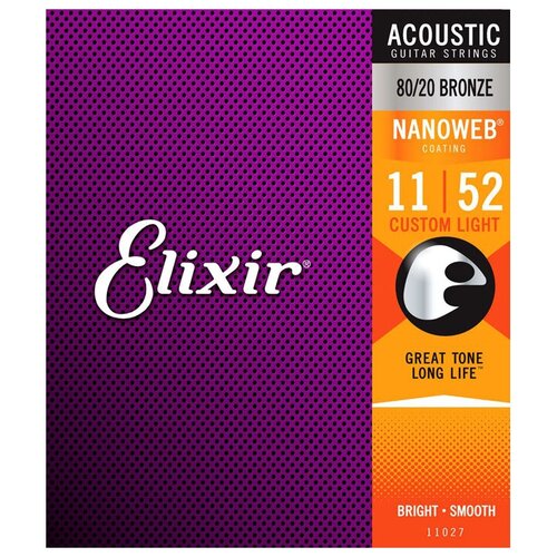 фото Струны для акустической гитары elixir 11027, 11-52, бронза 80/20