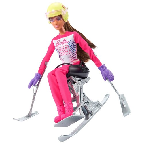 Кукла Barbie Зимние виды спорта Лыжник-паралимпиец, HCN33 темно-розовый кукла mattel barbie с ховербордом 29 см