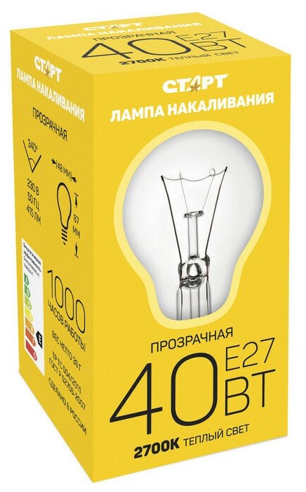 Электрическая лампа старт стандартная/прозрачная 40W E27, 7 шт