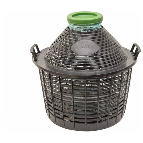 Бутыль стеклянная 25 л, банка с широким горлом в корзине