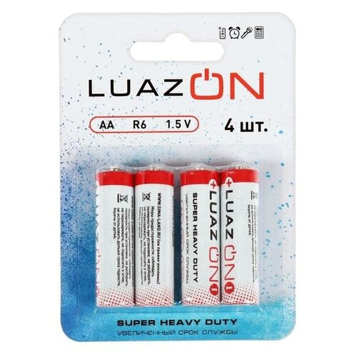 Батарейка солевая LuazON Super Heavy Duty, AA, R6, блистер, 4 шт