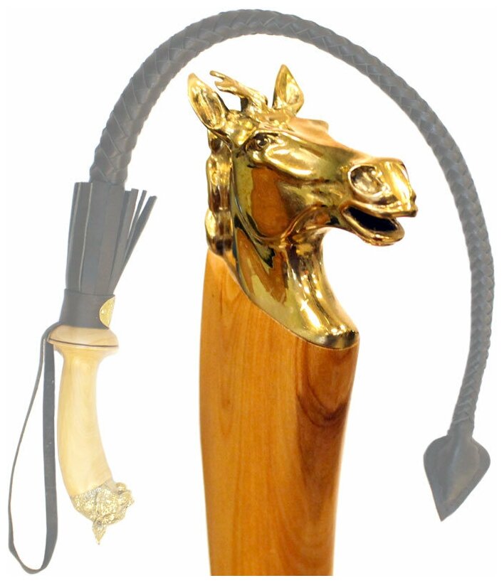 Подарки Казачья нагайка из натуральной кожи с навершием в виде лошади (85 см)