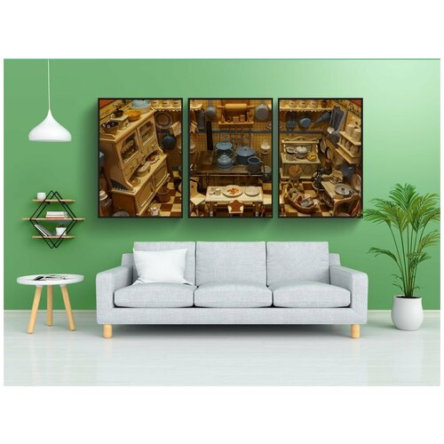 фото Набор модулных постеров для интерьера "старый кукольный домик, исторический, мебель для кукольного домика" 60x90 см. в тубусе, без рамки lotsprints