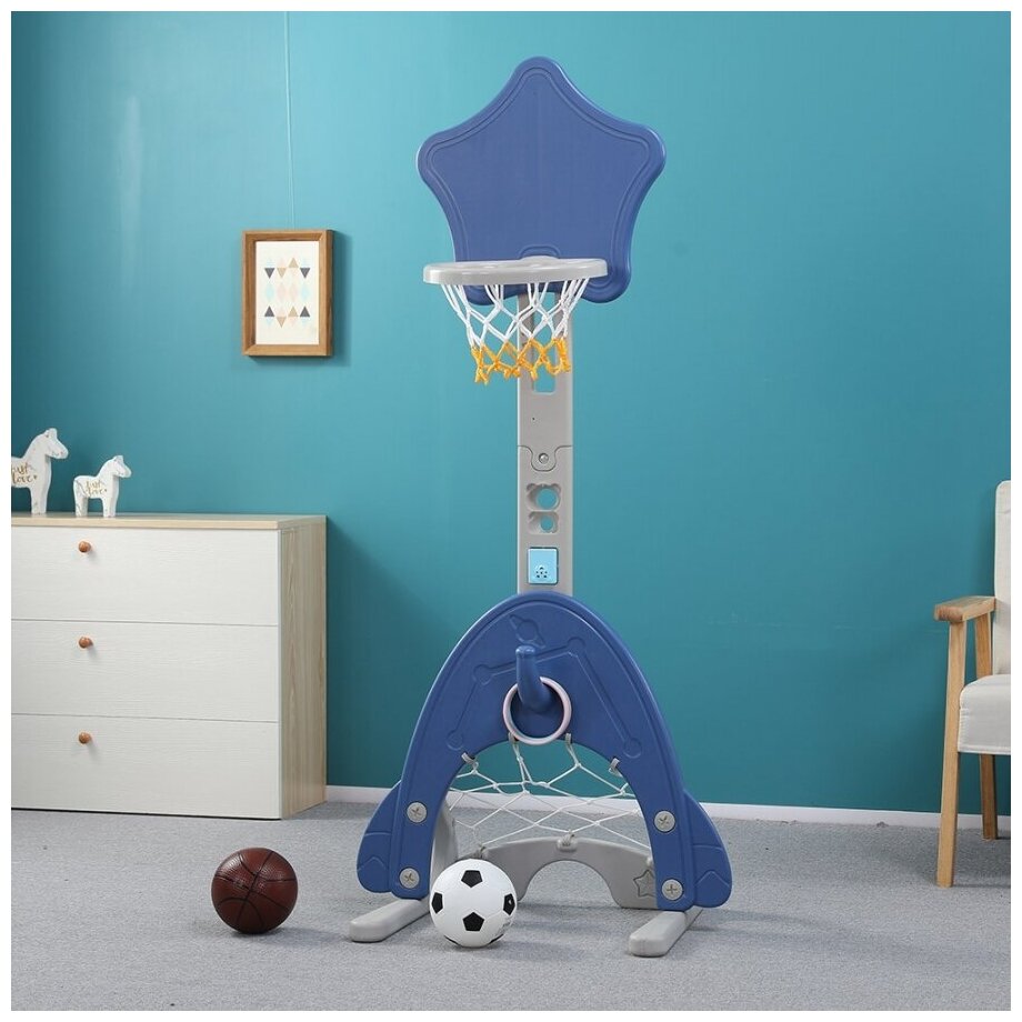 Стойка баскетбольная Pituso звезда (с кольцебросом, футб. воротами) BLUE/Синий (125*165h)