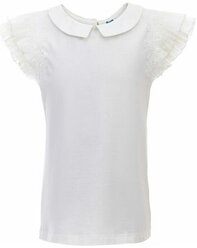 Трикотажная блузка с коротким рукавом-крылышком, молочная, SSFSG-828-23168-201, Silver Spoon (146 молочный)