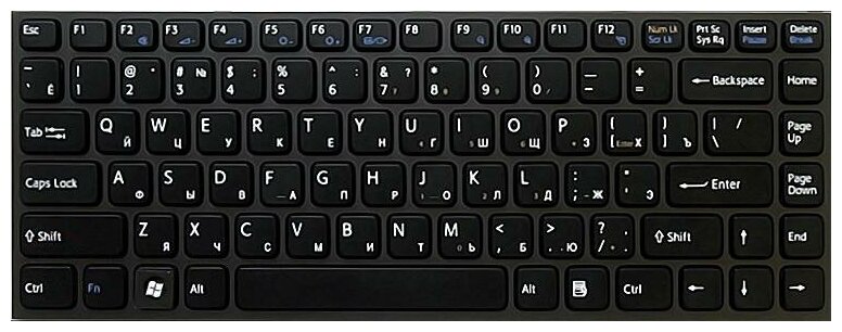 Клавиатура для ноутбука Sony Vaio 148768561 черная с черной рамкой
