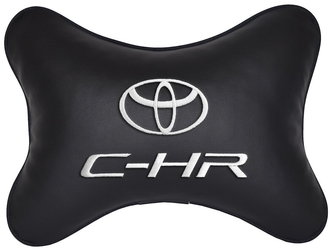 Автомобильная подушка на подголовник экокожа Black с логотипом автомобиля TOYOTA C-HR