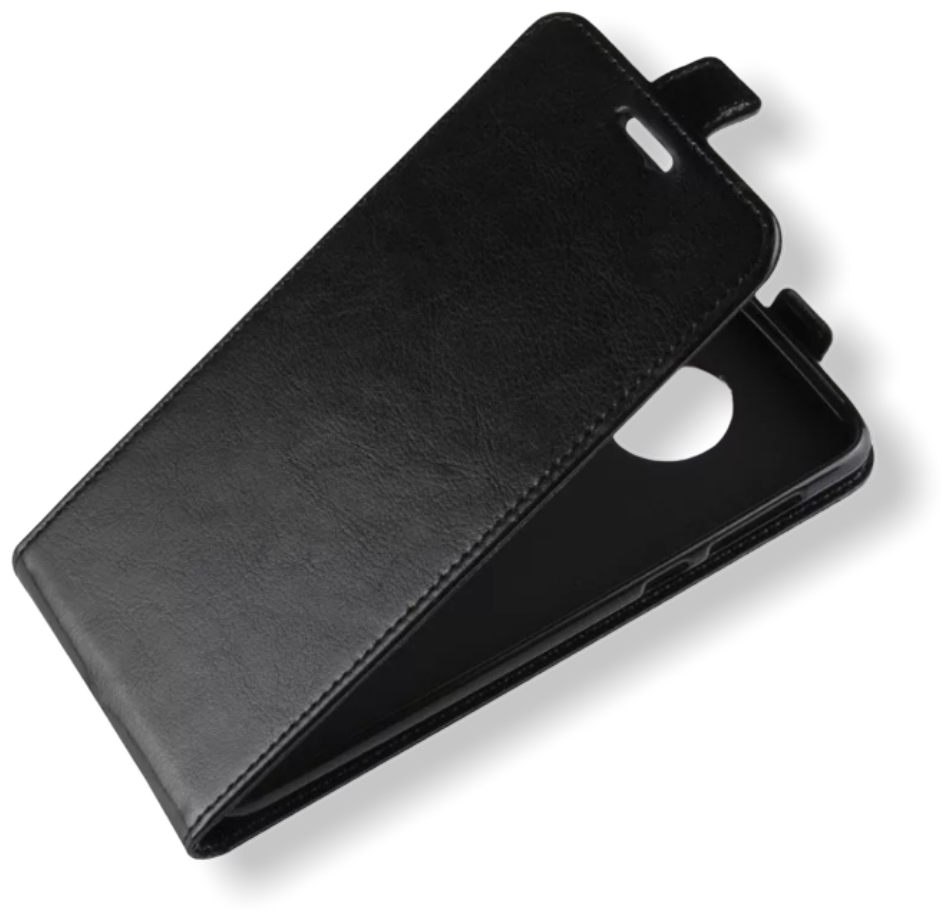 Вертикальный откидной вниз чехол-флип MyPads для Nokia 5.4 черный из натуральной кожи