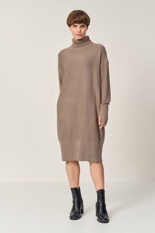 Платье-свитер Baon, повседневное, свободный силуэт, вязаное, размер 50, коричневый, серый