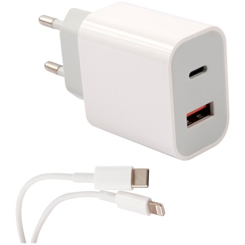 Зарядное устройство сетевое mObility NQC-13 2 USB Power Delivery 20W 2.4A белый + кабель Type-C - Lightning