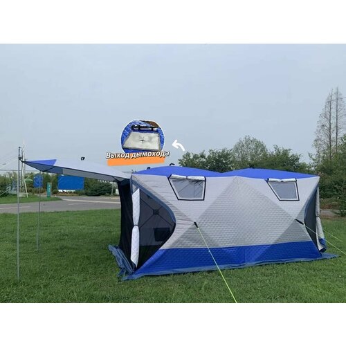 Зимняя утепленная палатка для рыбалки, сдвоенный куб, 3-х слойная, размеры 210х400х205 см