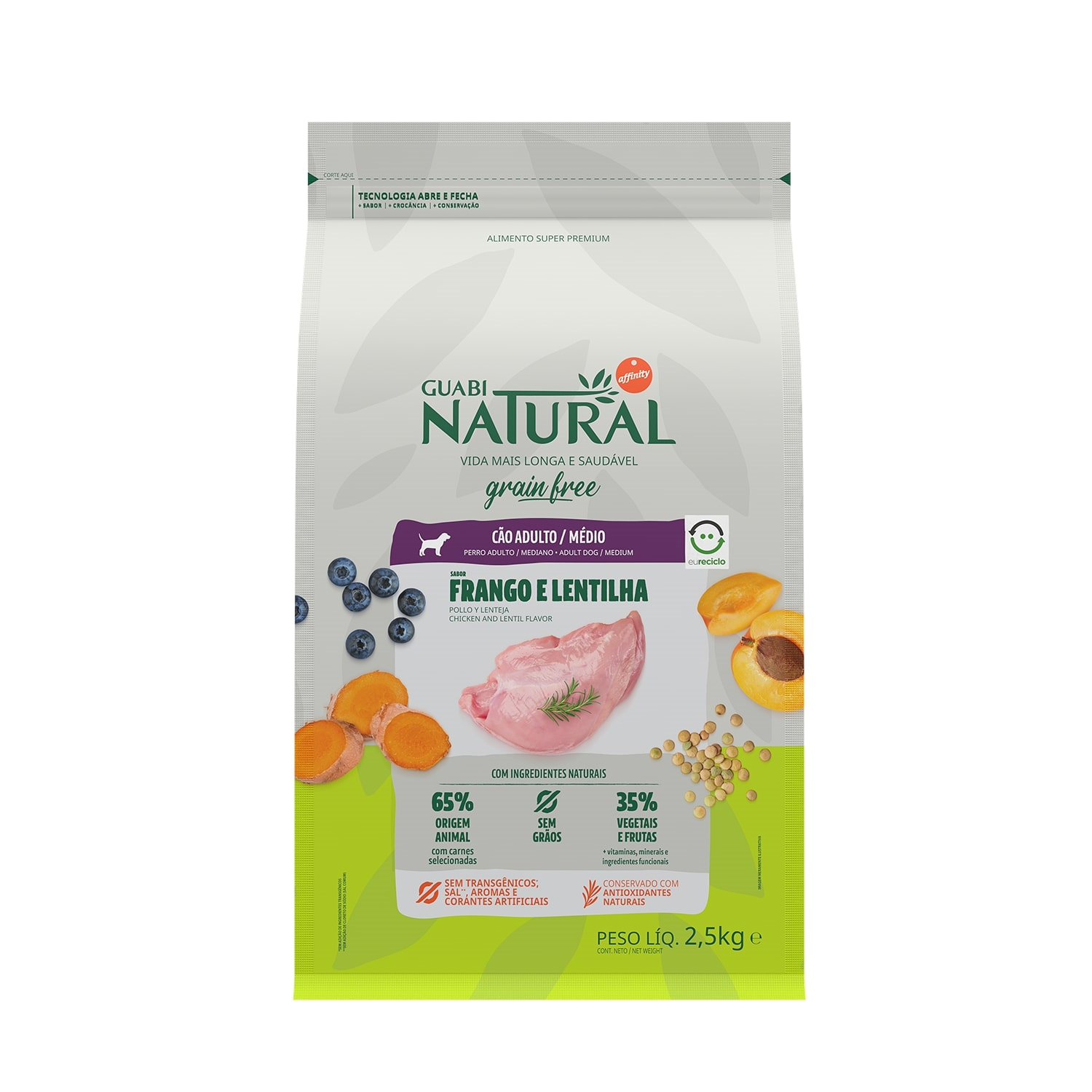 Сухой корм для собак средних пород Guabi Natural GRAIN FREE цыпленок и чечевица 2,5 кг