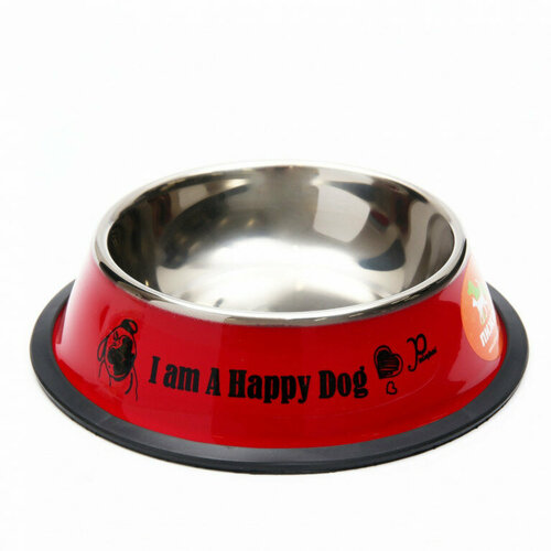 Миска железная с нескользящим основанием I am Happy Dog 15 х 3,5 см, 230 мл, красная нейлоновый поводок для собак короткий эластичный шнур прочный выдвижной удобный для щенков котят котят аксессуары для питомцев